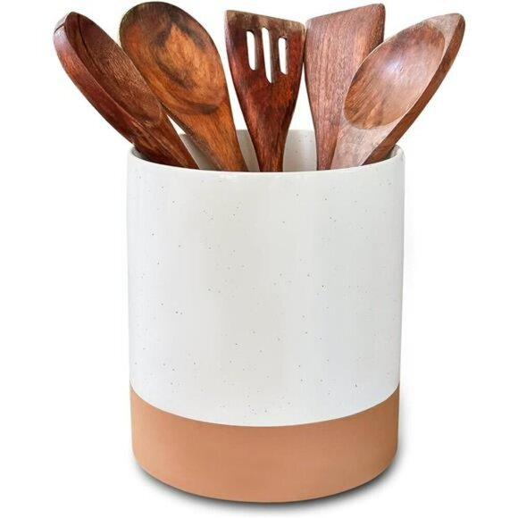 Other - Ceramic Kitchen Utensil Holder Wooden Spoon & Spatula Crock for Countertop Home